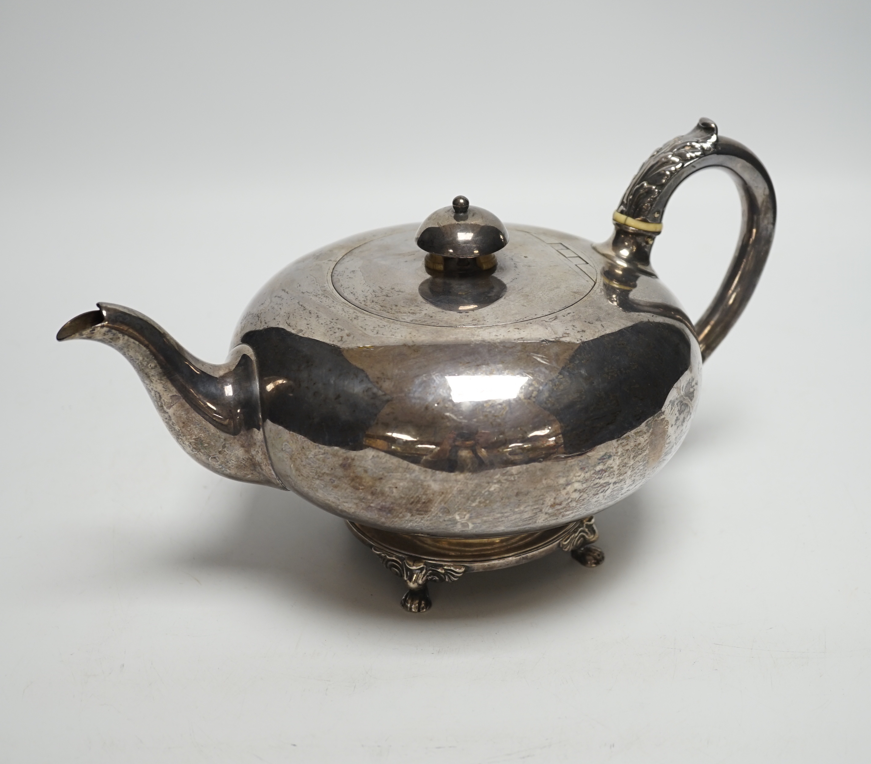 A William IV squat circular silver teapot, Robert Garrard II, London, 1832, gross weight 25.5oz CITES Submission reference: RAE87R61